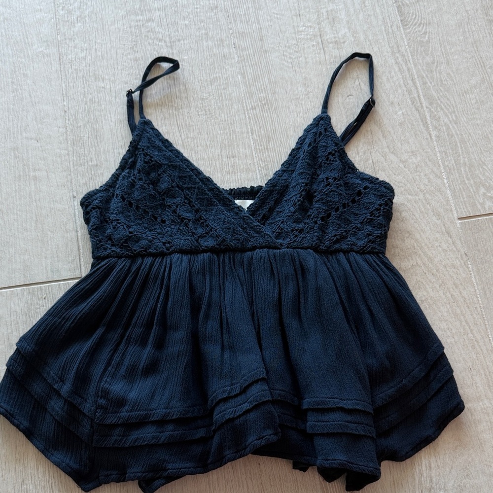 Hollister Navy Lace Trim Spaghetti Strap Cami